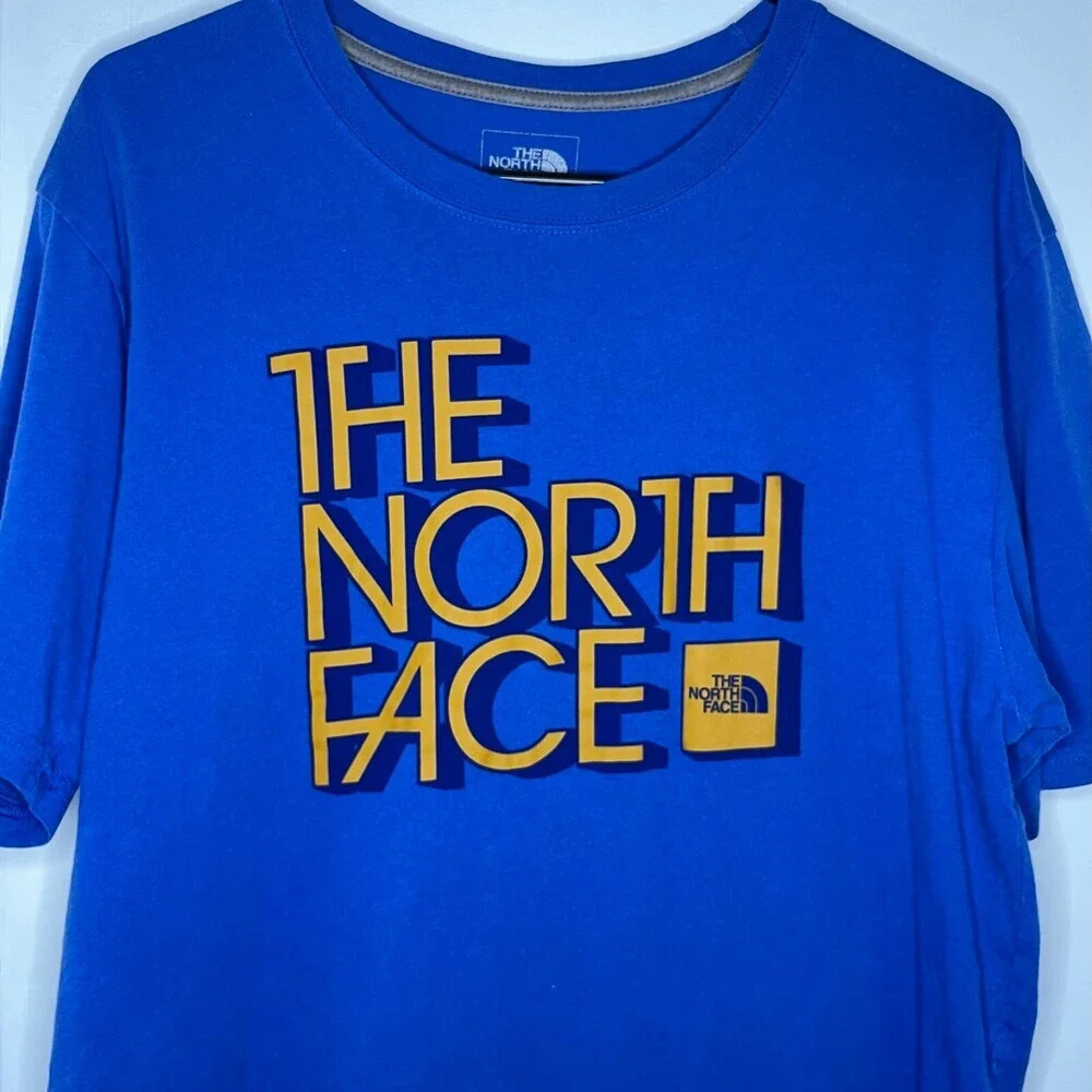 The North Face Mens Shirt Medium Blue Cotton Short Sleeve Crew Neck Logo Casual
